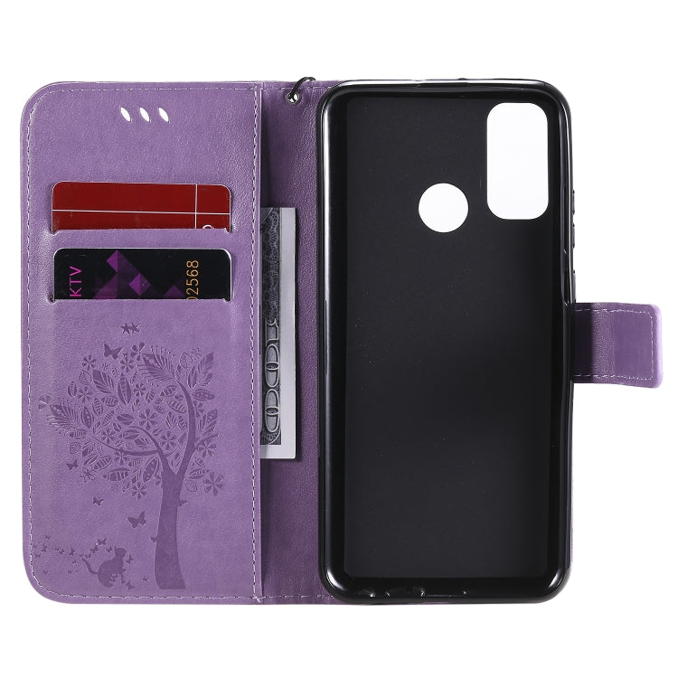 For Huawei P Smart 2020 Tree & Cat Embossed Pattern Horizontal Flip Leather Case with Holder & Card Slots & Wallet & Lanyard
