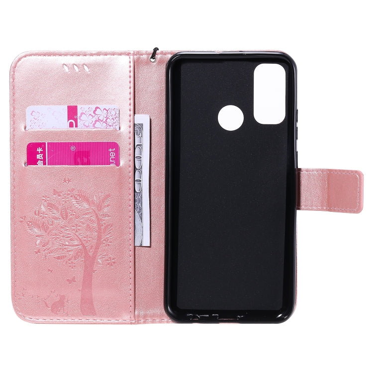 For Huawei P Smart 2020 Tree & Cat Embossed Pattern Horizontal Flip Leather Case with Holder & Card Slots & Wallet & Lanyard