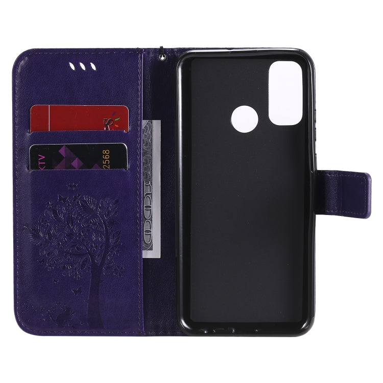 For Huawei P Smart 2020 Tree & Cat Embossed Pattern Horizontal Flip Leather Case with Holder & Card Slots & Wallet & Lanyard