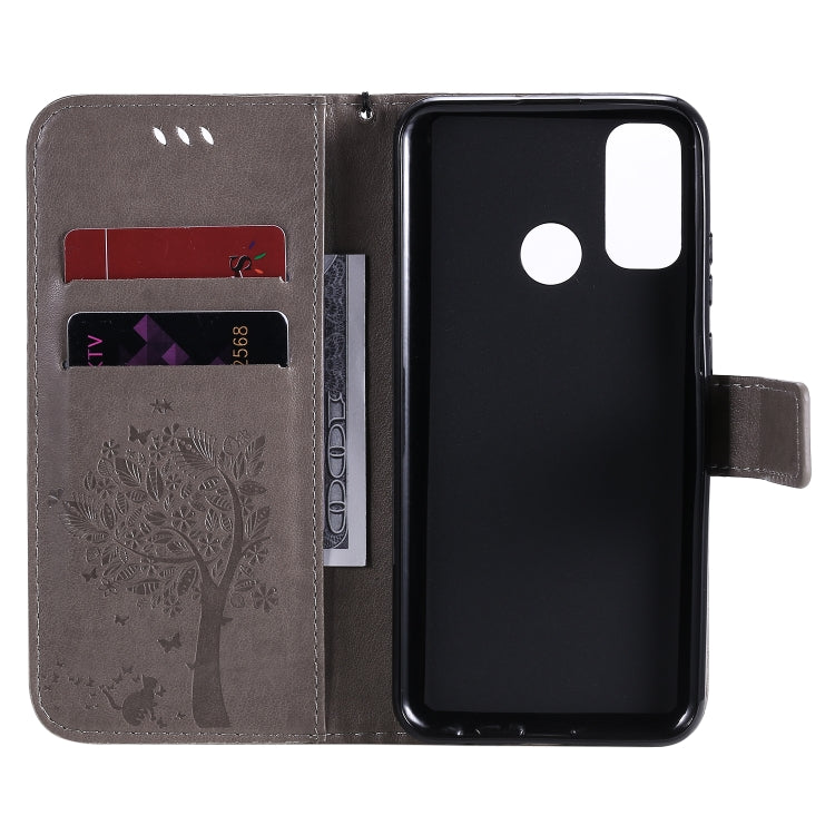 For Huawei P Smart 2020 Tree & Cat Embossed Pattern Horizontal Flip Leather Case with Holder & Card Slots & Wallet & Lanyard