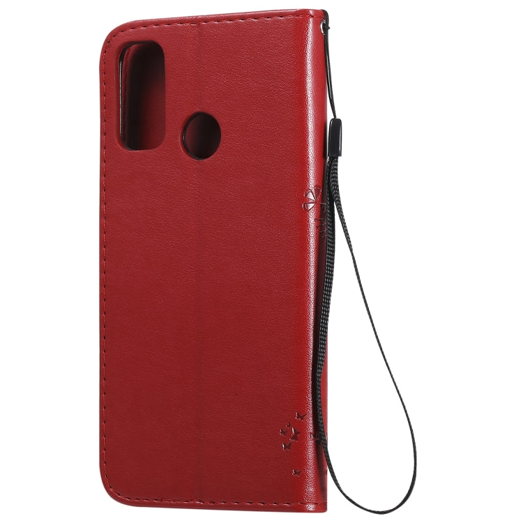 For Huawei P Smart 2020 Tree & Cat Embossed Pattern Horizontal Flip Leather Case with Holder & Card Slots & Wallet & Lanyard