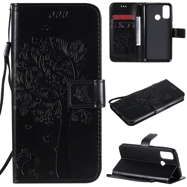 For Huawei P Smart 2020 Tree & Cat Embossed Pattern Horizontal Flip Leather Case with Holder & Card Slots & Wallet & Lanyard