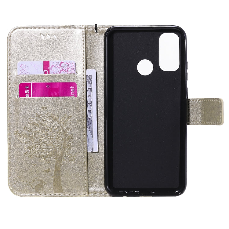 For Huawei P Smart 2020 Tree & Cat Embossed Pattern Horizontal Flip Leather Case with Holder & Card Slots & Wallet & Lanyard