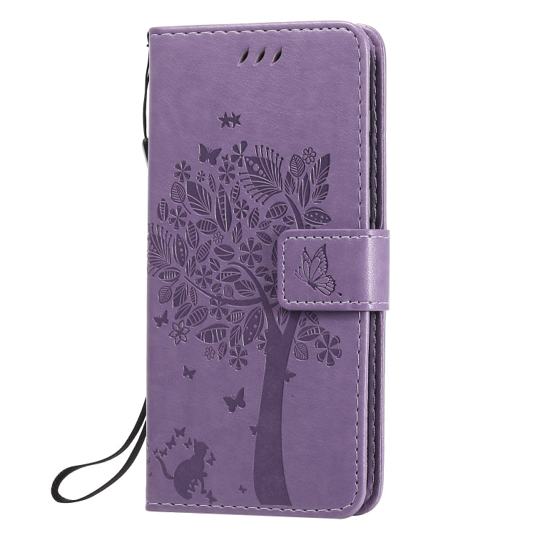 For Huawei Y5p Tree & Cat Embossed Pattern Horizontal Flip Leather Case with Holder & Card Slots & Wallet & Lanyard