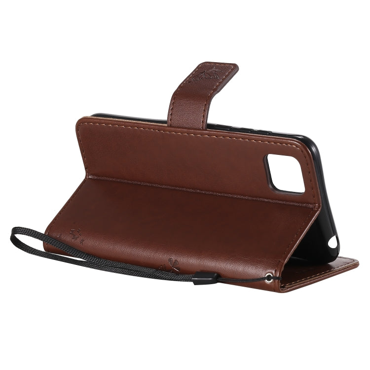 For Huawei Y5p Tree & Cat Embossed Pattern Horizontal Flip Leather Case with Holder & Card Slots & Wallet & Lanyard