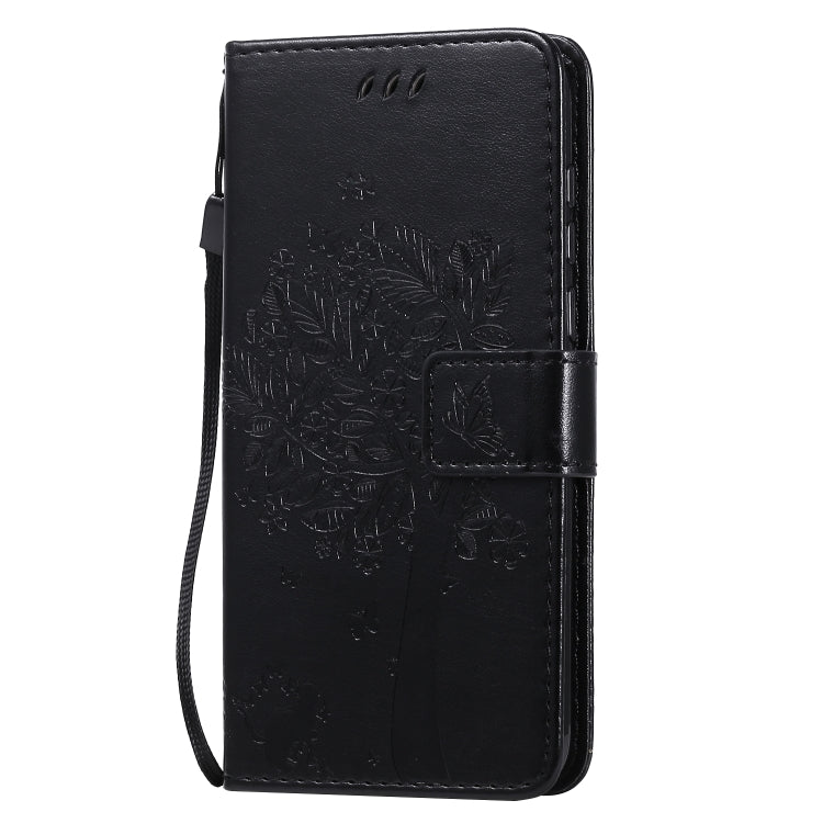For Huawei Y5p Tree & Cat Embossed Pattern Horizontal Flip Leather Case with Holder & Card Slots & Wallet & Lanyard