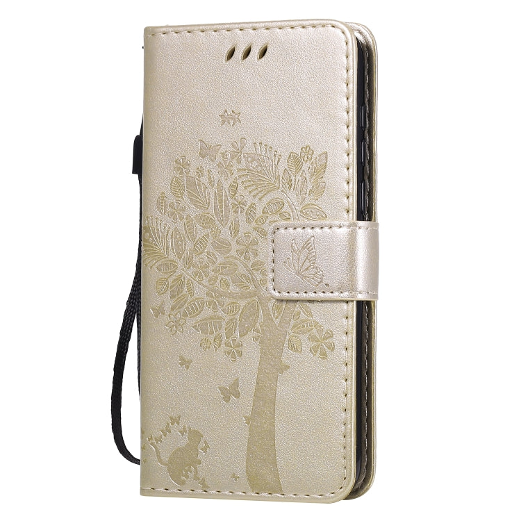 For Huawei Y5p Tree & Cat Embossed Pattern Horizontal Flip Leather Case with Holder & Card Slots & Wallet & Lanyard