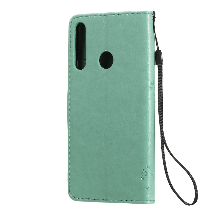 For Huawei Y6p Tree & Cat Embossed Pattern Horizontal Flip Leather Case with Holder & Card Slots & Wallet & Lanyard