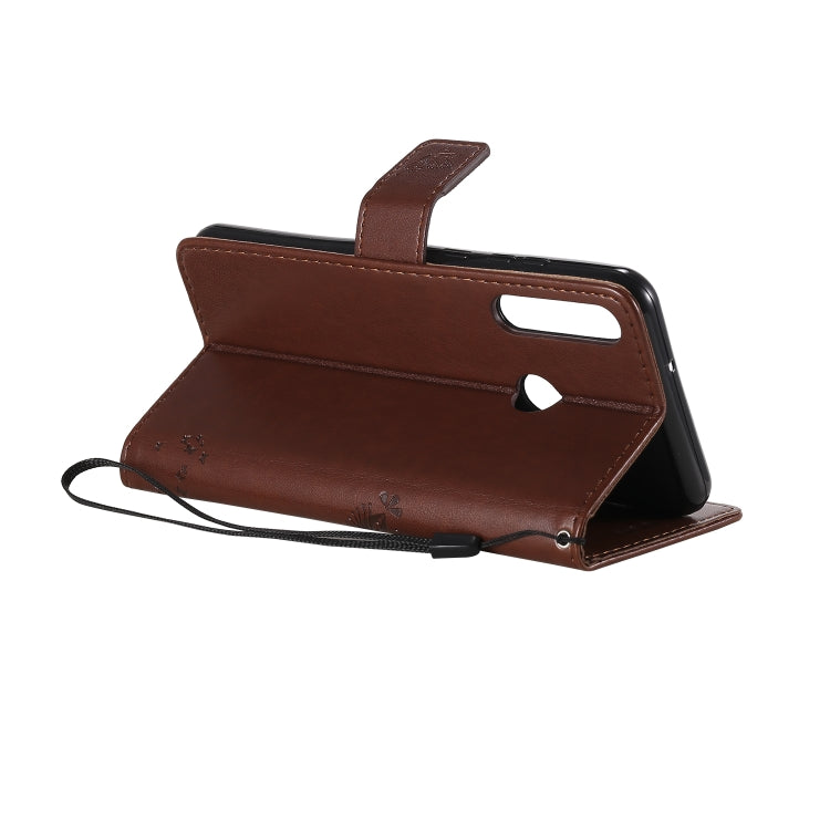 For Huawei Y6p Tree & Cat Embossed Pattern Horizontal Flip Leather Case with Holder & Card Slots & Wallet & Lanyard