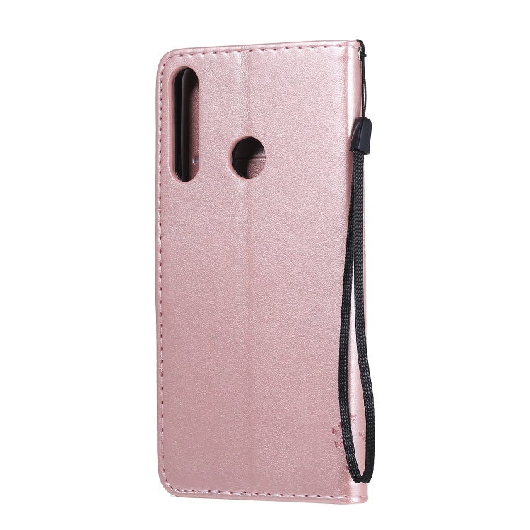 For Huawei Y6p Tree & Cat Embossed Pattern Horizontal Flip Leather Case with Holder & Card Slots & Wallet & Lanyard