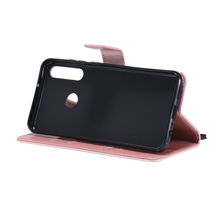 For Huawei Y6p Tree & Cat Embossed Pattern Horizontal Flip Leather Case with Holder & Card Slots & Wallet & Lanyard