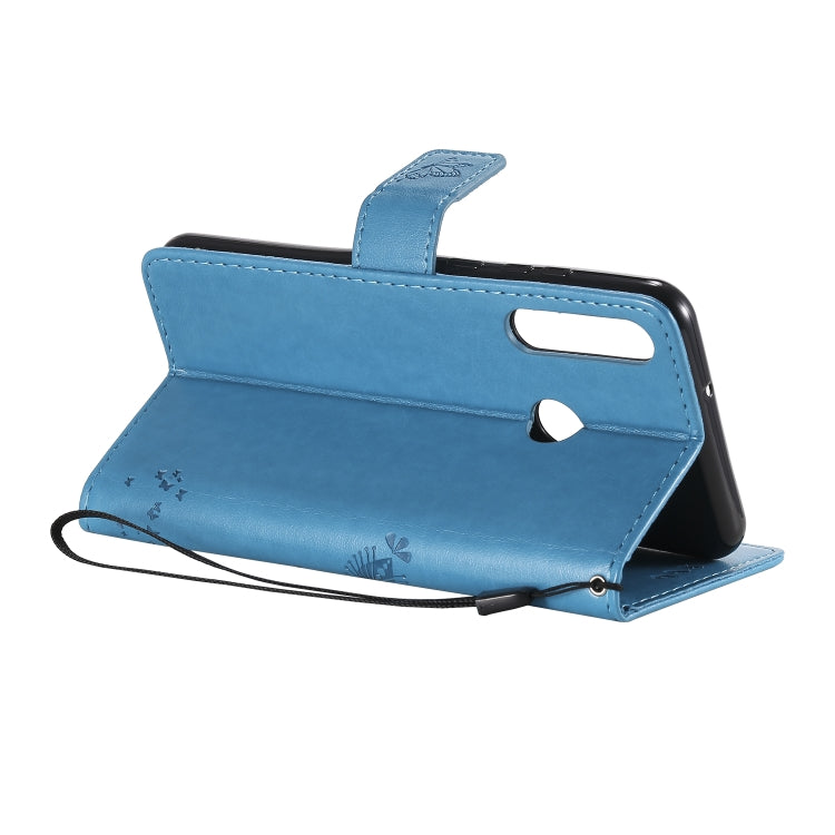 For Huawei Y6p Tree & Cat Embossed Pattern Horizontal Flip Leather Case with Holder & Card Slots & Wallet & Lanyard