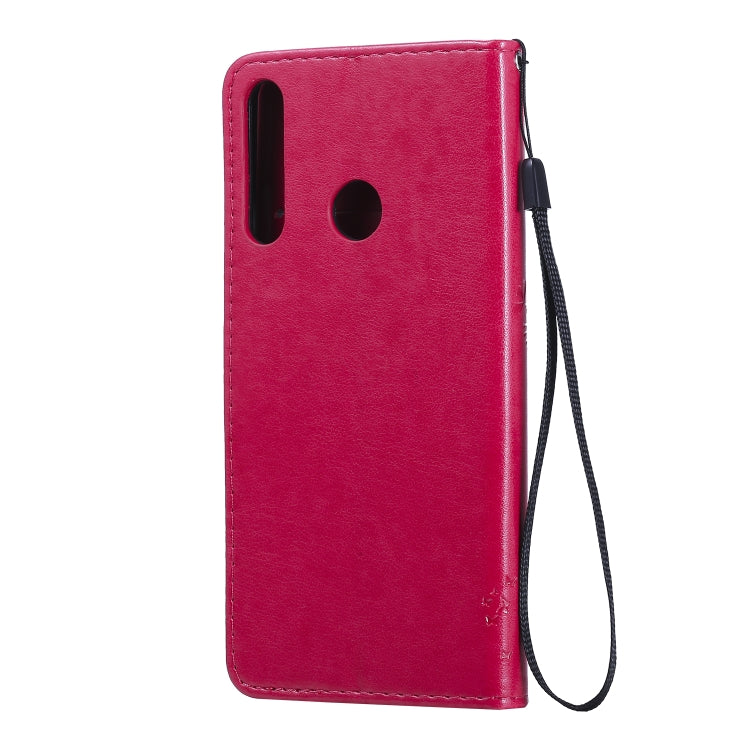 For Huawei Y6p Tree & Cat Embossed Pattern Horizontal Flip Leather Case with Holder & Card Slots & Wallet & Lanyard