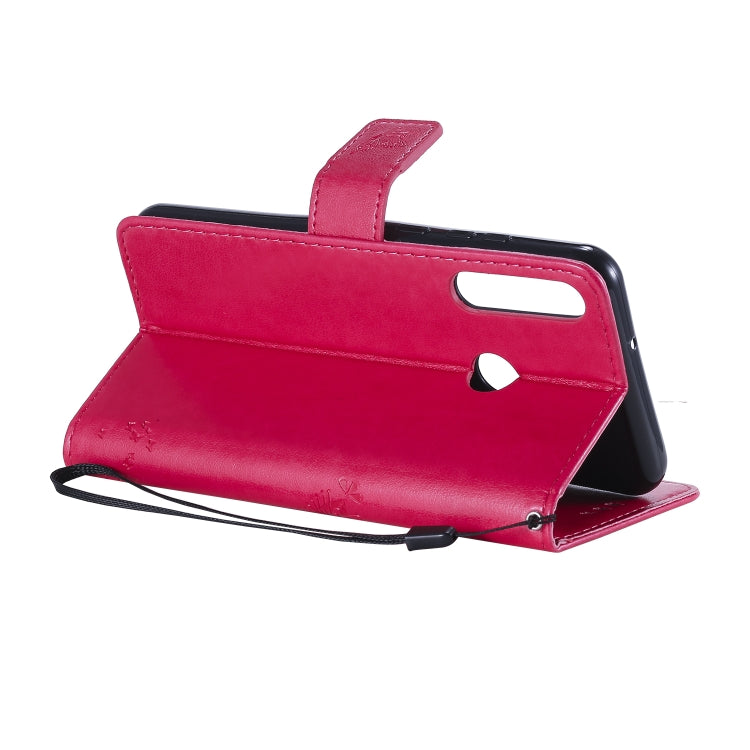 For Huawei Y6p Tree & Cat Embossed Pattern Horizontal Flip Leather Case with Holder & Card Slots & Wallet & Lanyard