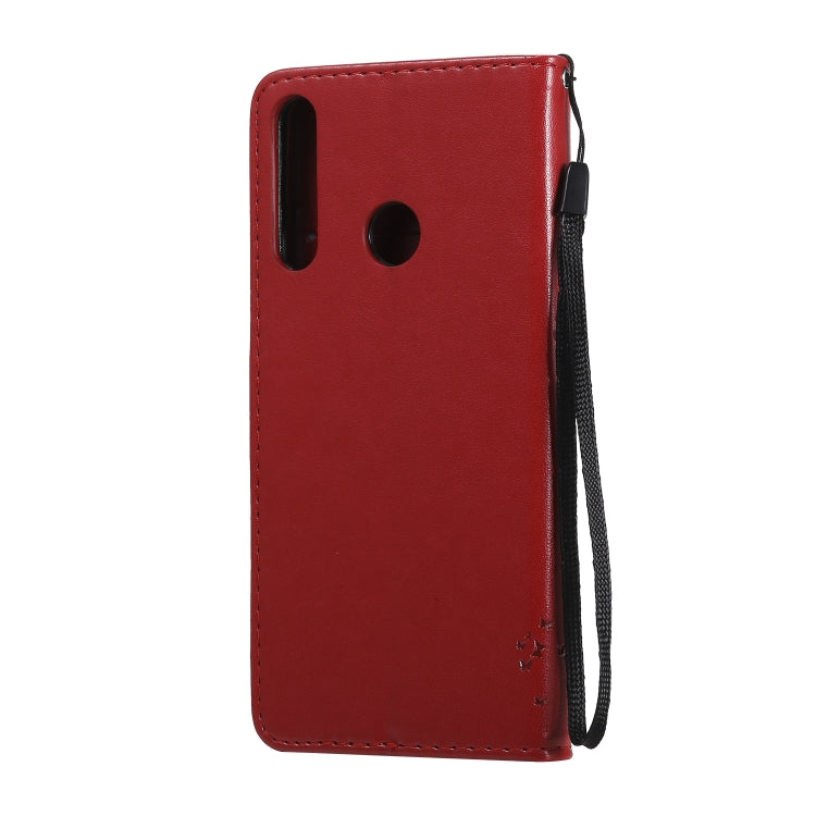 For Huawei Y6p Tree & Cat Embossed Pattern Horizontal Flip Leather Case with Holder & Card Slots & Wallet & Lanyard