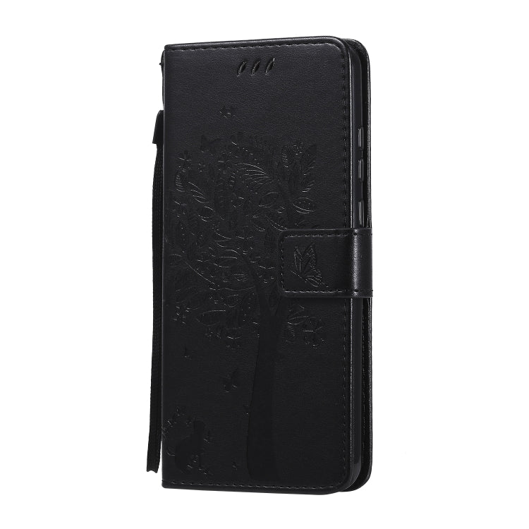 For Huawei Y6p Tree & Cat Embossed Pattern Horizontal Flip Leather Case with Holder & Card Slots & Wallet & Lanyard