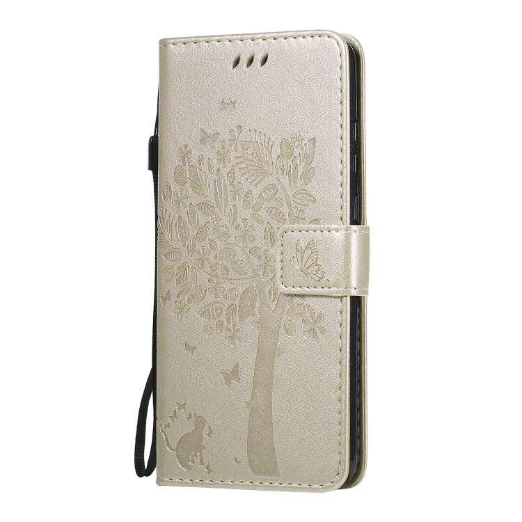 For Huawei Y6p Tree & Cat Embossed Pattern Horizontal Flip Leather Case with Holder & Card Slots & Wallet & Lanyard