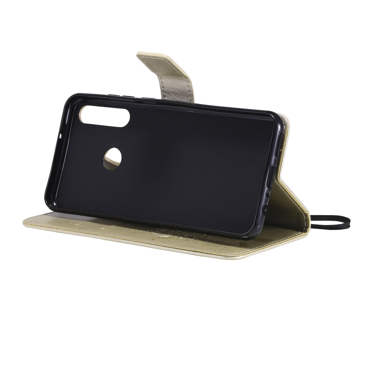 For Huawei Y6p Tree & Cat Embossed Pattern Horizontal Flip Leather Case with Holder & Card Slots & Wallet & Lanyard