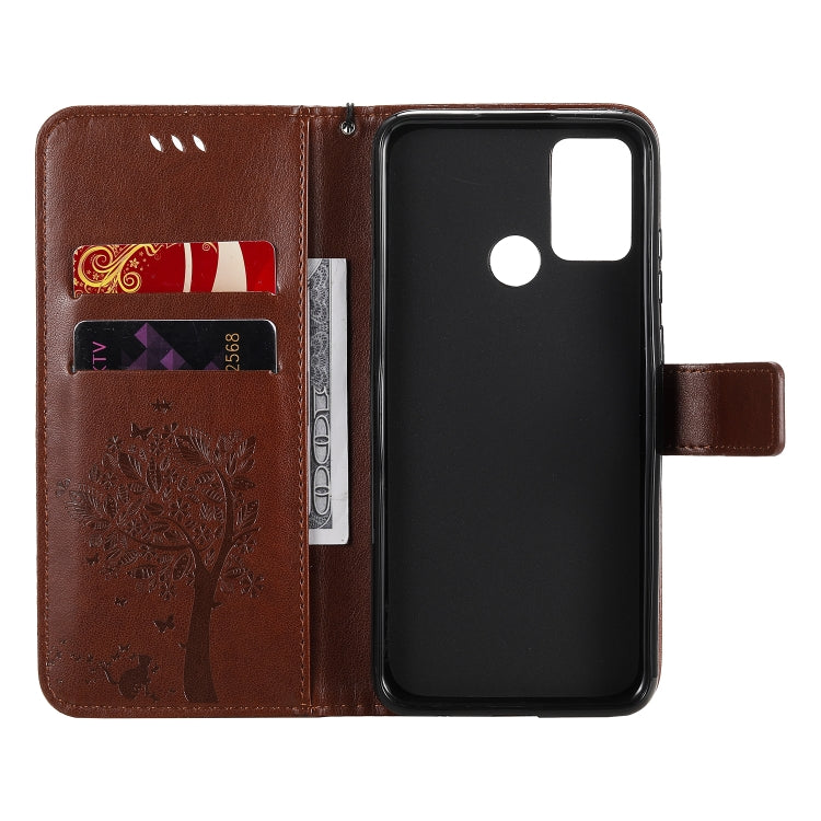 For Huawei Honor 9A Tree & Cat Embossed Pattern Horizontal Flip Leather Case with Holder & Card Slots & Wallet & Lanyard
