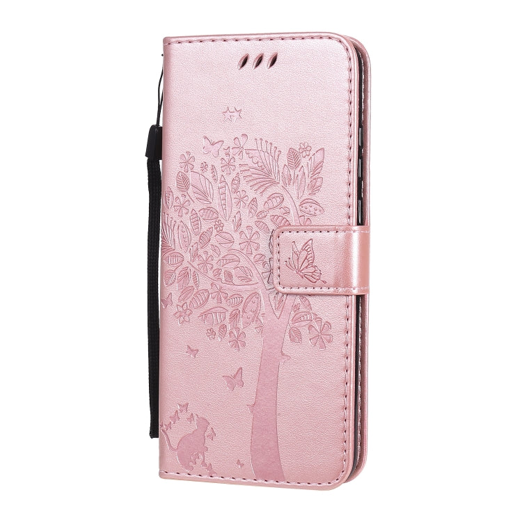 For Huawei Honor 9A Tree & Cat Embossed Pattern Horizontal Flip Leather Case with Holder & Card Slots & Wallet & Lanyard