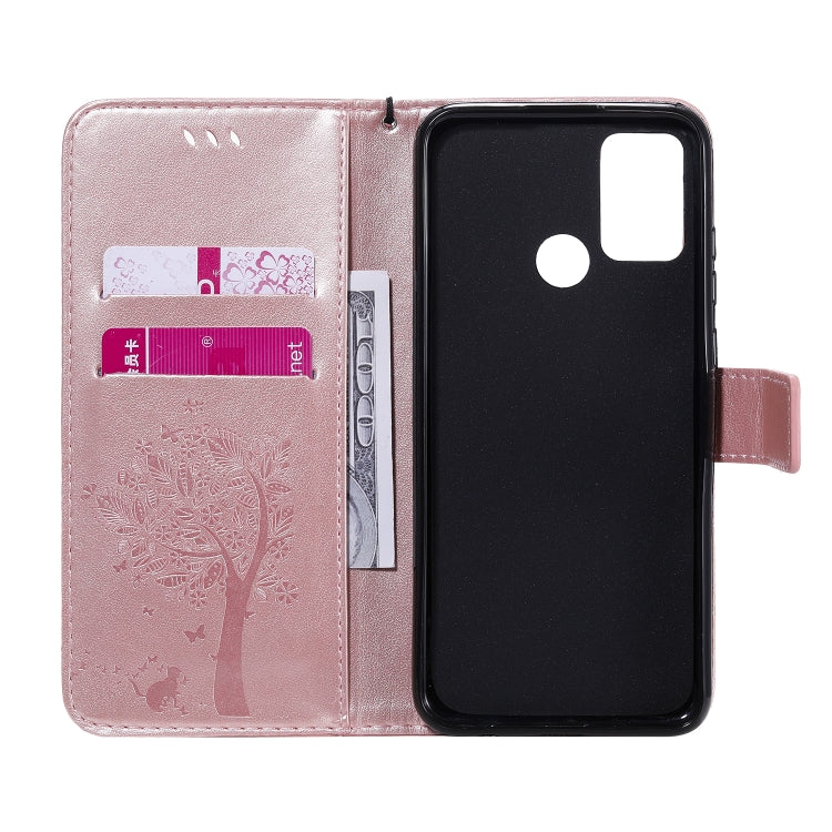 For Huawei Honor 9A Tree & Cat Embossed Pattern Horizontal Flip Leather Case with Holder & Card Slots & Wallet & Lanyard