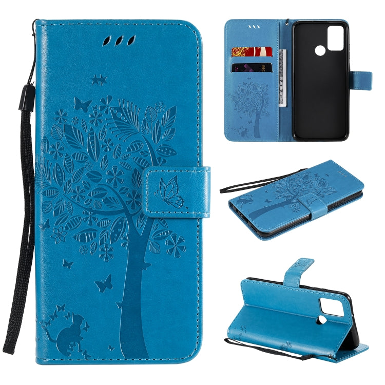For Huawei Honor 9A Tree & Cat Embossed Pattern Horizontal Flip Leather Case with Holder & Card Slots & Wallet & Lanyard