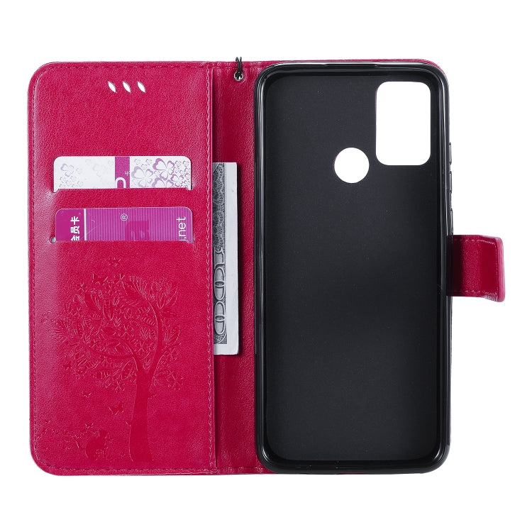 For Huawei Honor 9A Tree & Cat Embossed Pattern Horizontal Flip Leather Case with Holder & Card Slots & Wallet & Lanyard