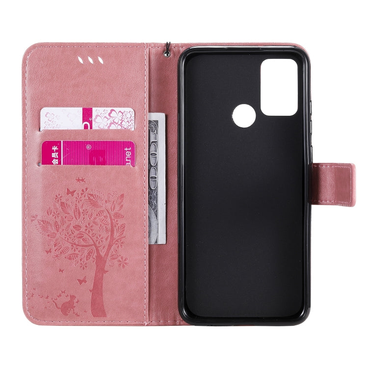 For Huawei Honor 9A Tree & Cat Embossed Pattern Horizontal Flip Leather Case with Holder & Card Slots & Wallet & Lanyard