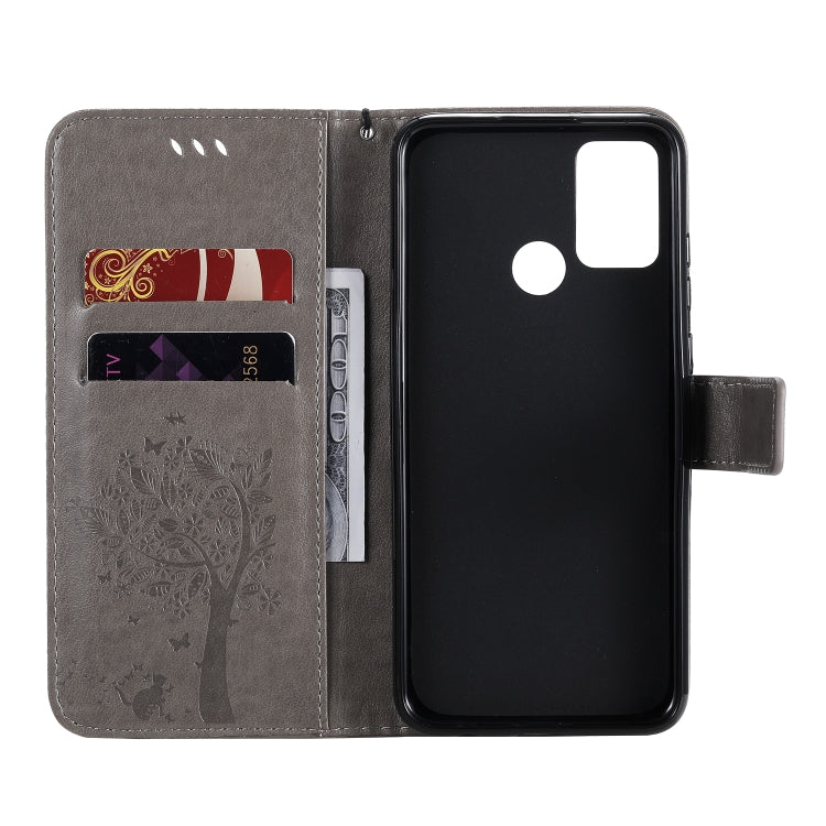 For Huawei Honor 9A Tree & Cat Embossed Pattern Horizontal Flip Leather Case with Holder & Card Slots & Wallet & Lanyard
