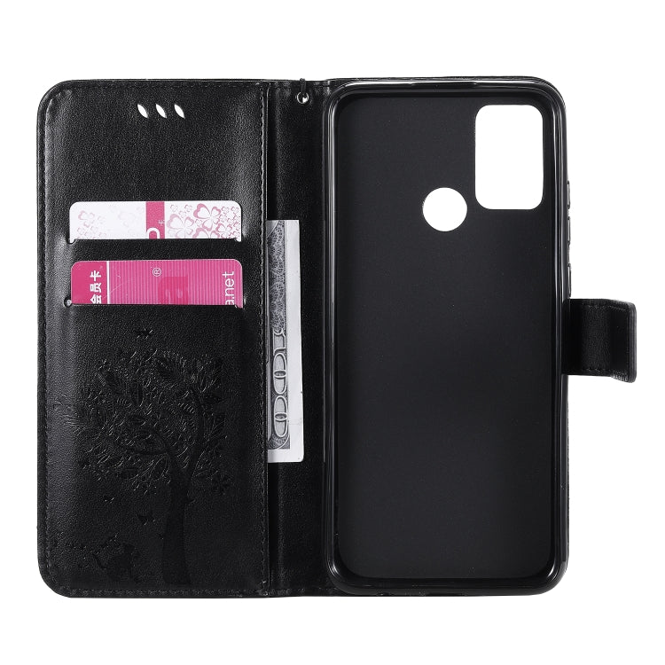 For Huawei Honor 9A Tree & Cat Embossed Pattern Horizontal Flip Leather Case with Holder & Card Slots & Wallet & Lanyard