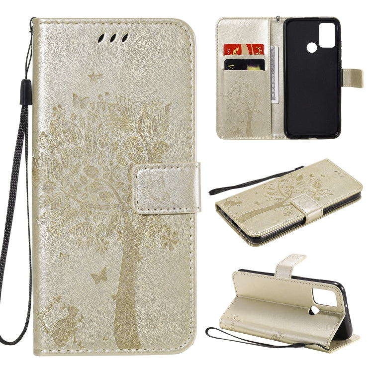 For Huawei Honor 9A Tree & Cat Embossed Pattern Horizontal Flip Leather Case with Holder & Card Slots & Wallet & Lanyard