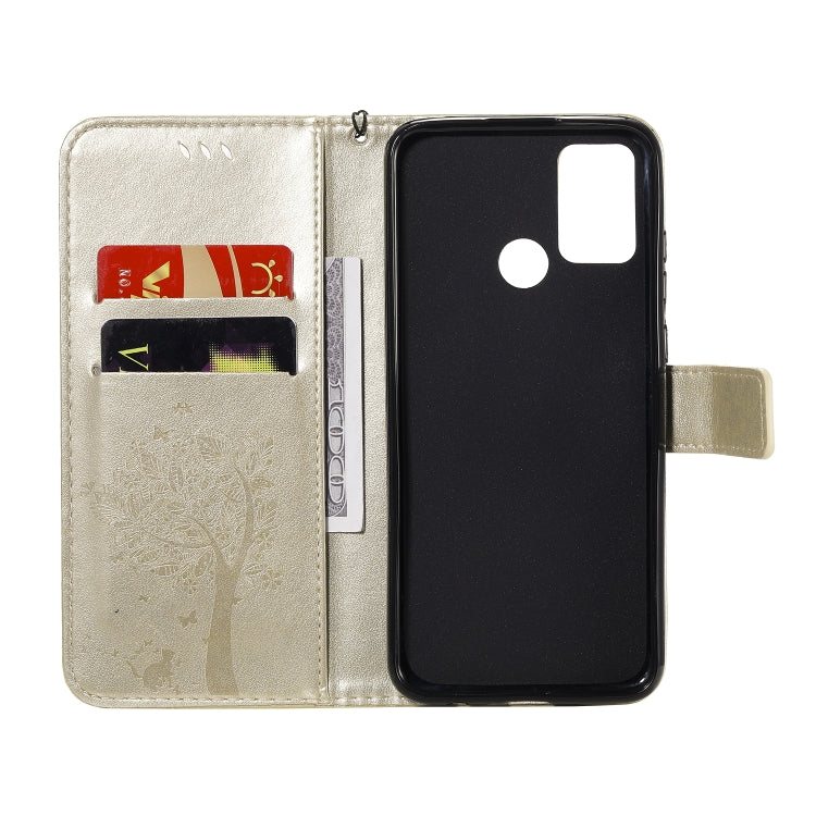 For Huawei Honor 9A Tree & Cat Embossed Pattern Horizontal Flip Leather Case with Holder & Card Slots & Wallet & Lanyard