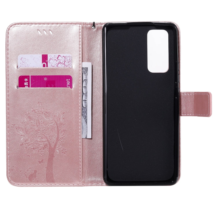 For Huawei Honor 30 Pro Tree & Cat Embossed Pattern Horizontal Flip Leather Case with Holder & Card Slots & Wallet & Lanyard