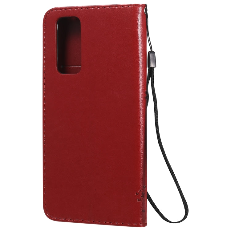 For Huawei Honor 30 Pro Tree & Cat Embossed Pattern Horizontal Flip Leather Case with Holder & Card Slots & Wallet & Lanyard