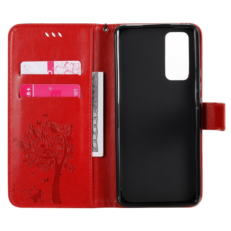 For Huawei Honor 30 Pro Tree & Cat Embossed Pattern Horizontal Flip Leather Case with Holder & Card Slots & Wallet & Lanyard