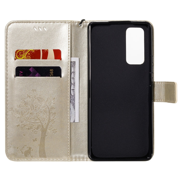 For Huawei Honor 30 Pro Tree & Cat Embossed Pattern Horizontal Flip Leather Case with Holder & Card Slots & Wallet & Lanyard