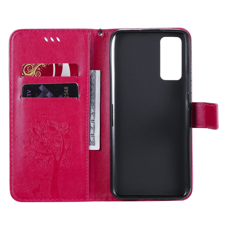 For Huawei Honor 30 Tree & Cat Embossed Pattern Horizontal Flip Leather Case with Holder & Card Slots & Wallet & Lanyard