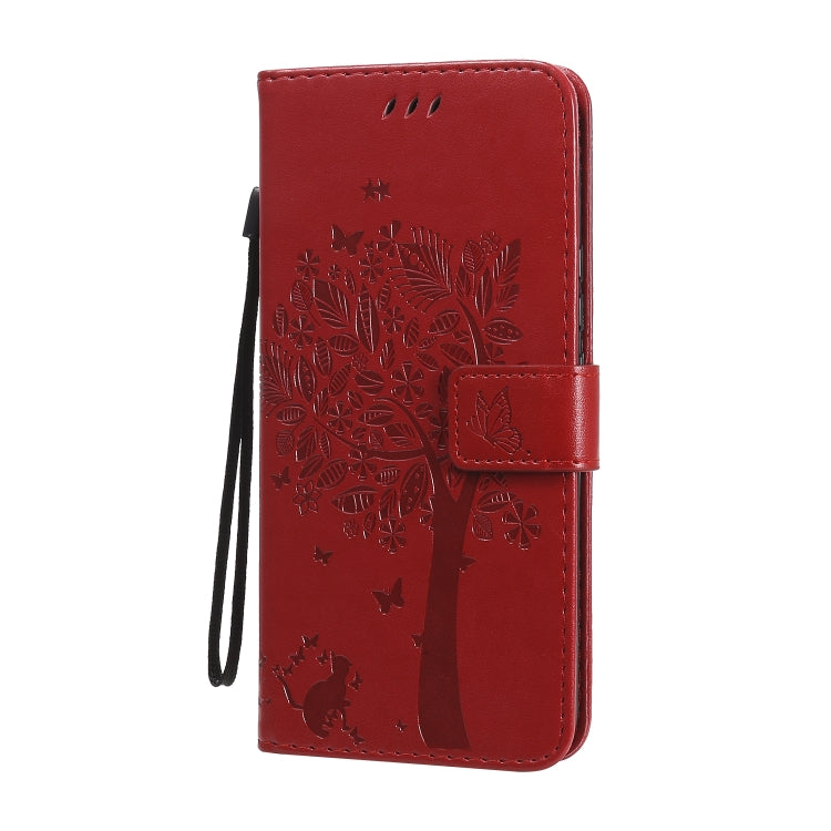 For Huawei Honor 30 Tree & Cat Embossed Pattern Horizontal Flip Leather Case with Holder & Card Slots & Wallet & Lanyard