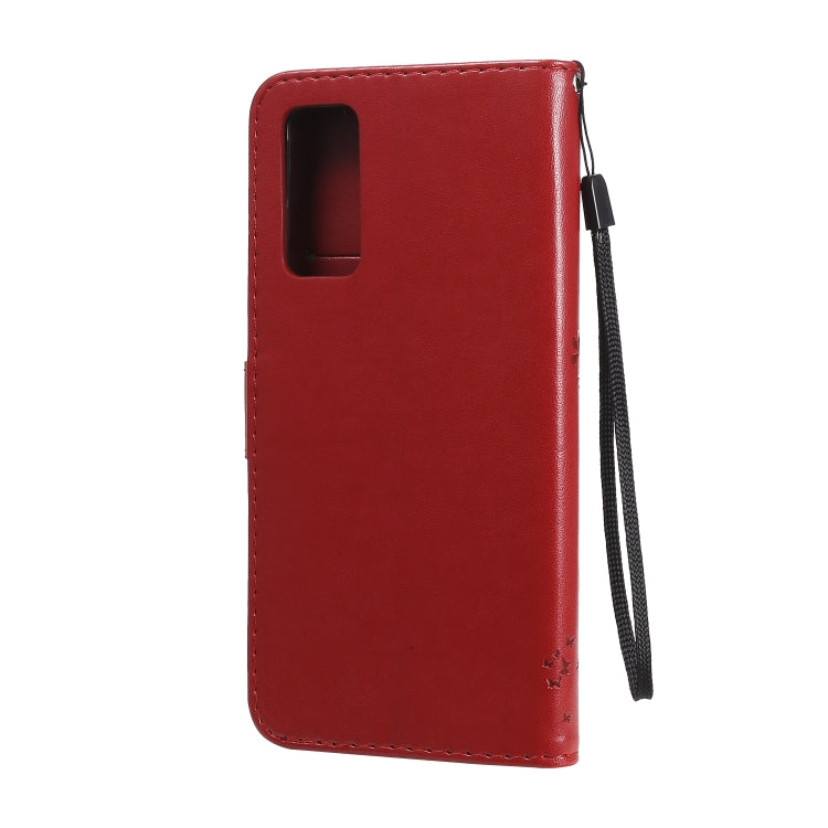 For Huawei Honor 30 Tree & Cat Embossed Pattern Horizontal Flip Leather Case with Holder & Card Slots & Wallet & Lanyard