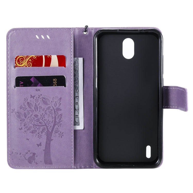 For Nokia 1.3 Tree & Cat Embossed Pattern Horizontal Flip Leather Case with Holder & Card Slots & Wallet & Lanyard