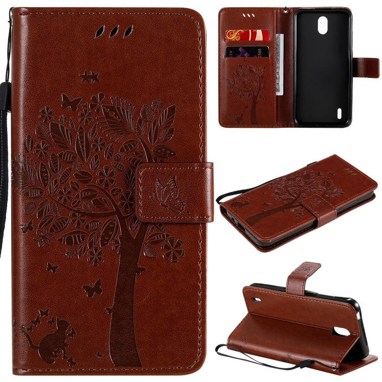 For Nokia 1.3 Tree & Cat Embossed Pattern Horizontal Flip Leather Case with Holder & Card Slots & Wallet & Lanyard
