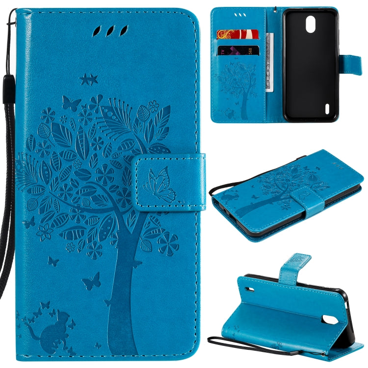 For Nokia 1.3 Tree & Cat Embossed Pattern Horizontal Flip Leather Case with Holder & Card Slots & Wallet & Lanyard