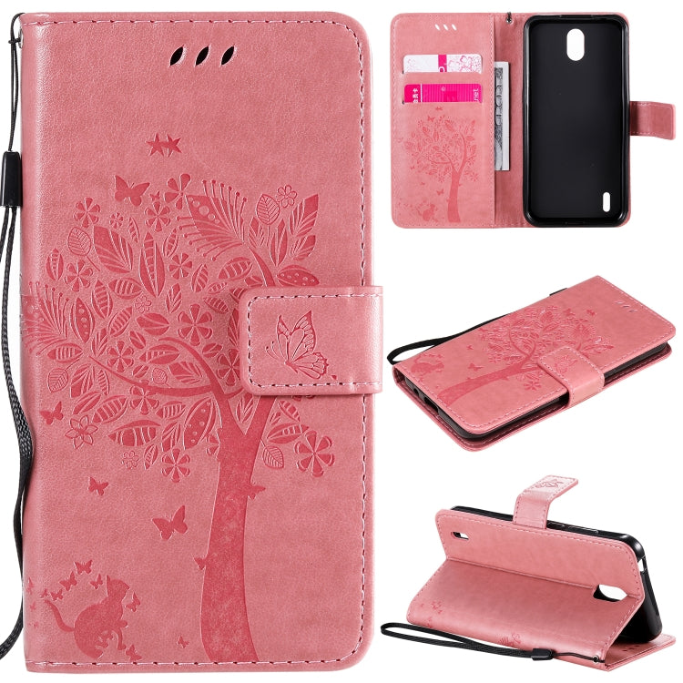 For Nokia 1.3 Tree & Cat Embossed Pattern Horizontal Flip Leather Case with Holder & Card Slots & Wallet & Lanyard