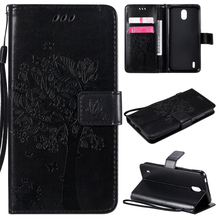 For Nokia 1.3 Tree & Cat Embossed Pattern Horizontal Flip Leather Case with Holder & Card Slots & Wallet & Lanyard