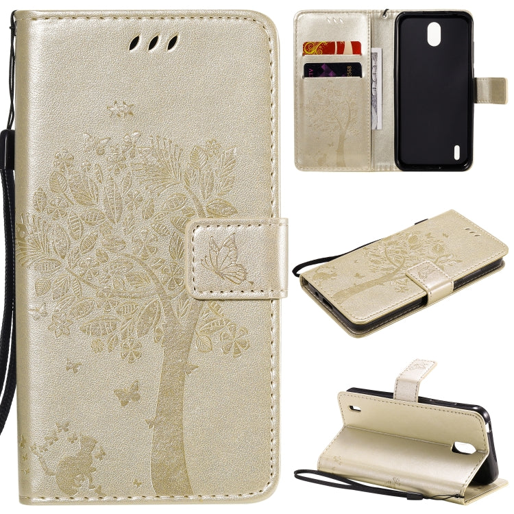 For Nokia 1.3 Tree & Cat Embossed Pattern Horizontal Flip Leather Case with Holder & Card Slots & Wallet & Lanyard