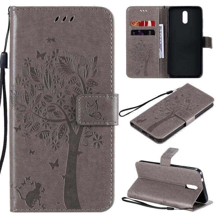 For Nokia 2.3 Tree & Cat Embossed Pattern Horizontal Flip Leather Case with Holder & Card Slots & Wallet & Lanyard