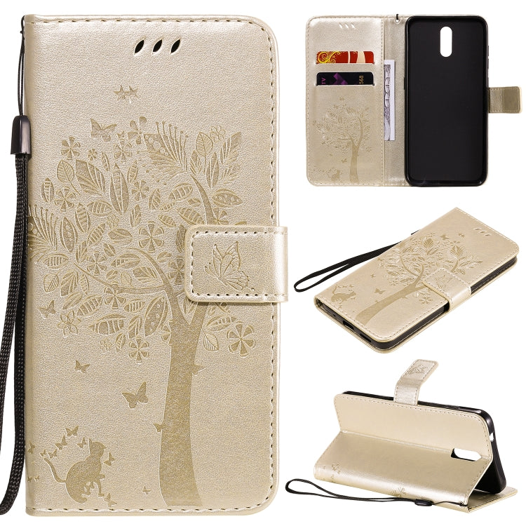 For Nokia 2.3 Tree & Cat Embossed Pattern Horizontal Flip Leather Case with Holder & Card Slots & Wallet & Lanyard