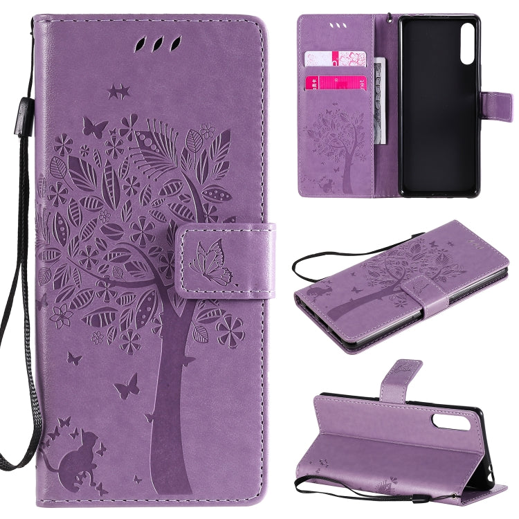 For Sony Xperia L4 Tree & Cat Embossed Pattern Horizontal Flip Leather Case with Holder & Card Slots & Wallet & Lanyard