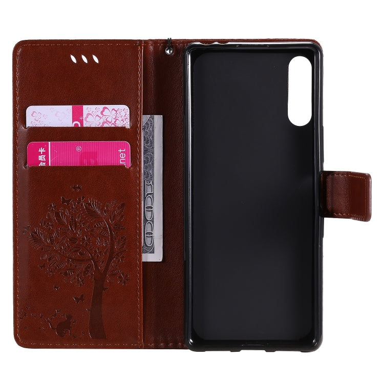 For Sony Xperia L4 Tree & Cat Embossed Pattern Horizontal Flip Leather Case with Holder & Card Slots & Wallet & Lanyard