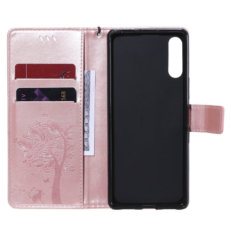 For Sony Xperia L4 Tree & Cat Embossed Pattern Horizontal Flip Leather Case with Holder & Card Slots & Wallet & Lanyard